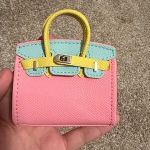 Luxury Micro Mini Bag Charm Keychain Pouch, her*mes  Birkin pink yellow and blue